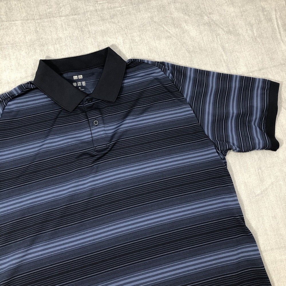 Uniqlo Polo‎ Shirt Men's XL Dark Blue Striped Short Sleeve Dry Ex Odor Control
